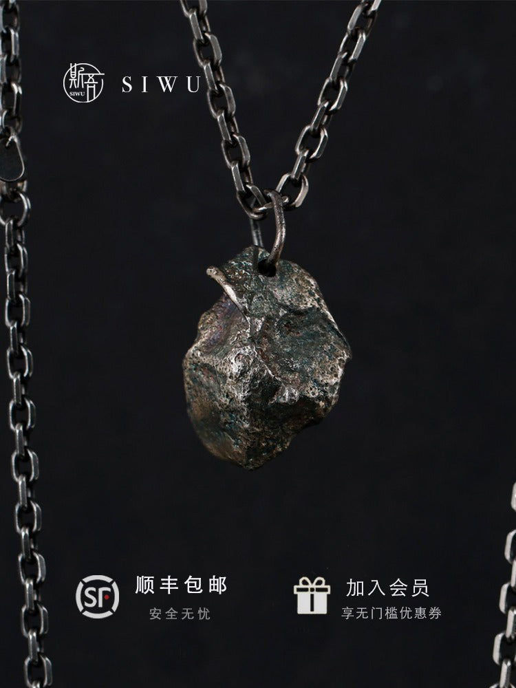 999 Irregular Silver Nugget DIY Melting Gold Vintage Style High-End Necklace Pendant for Men
