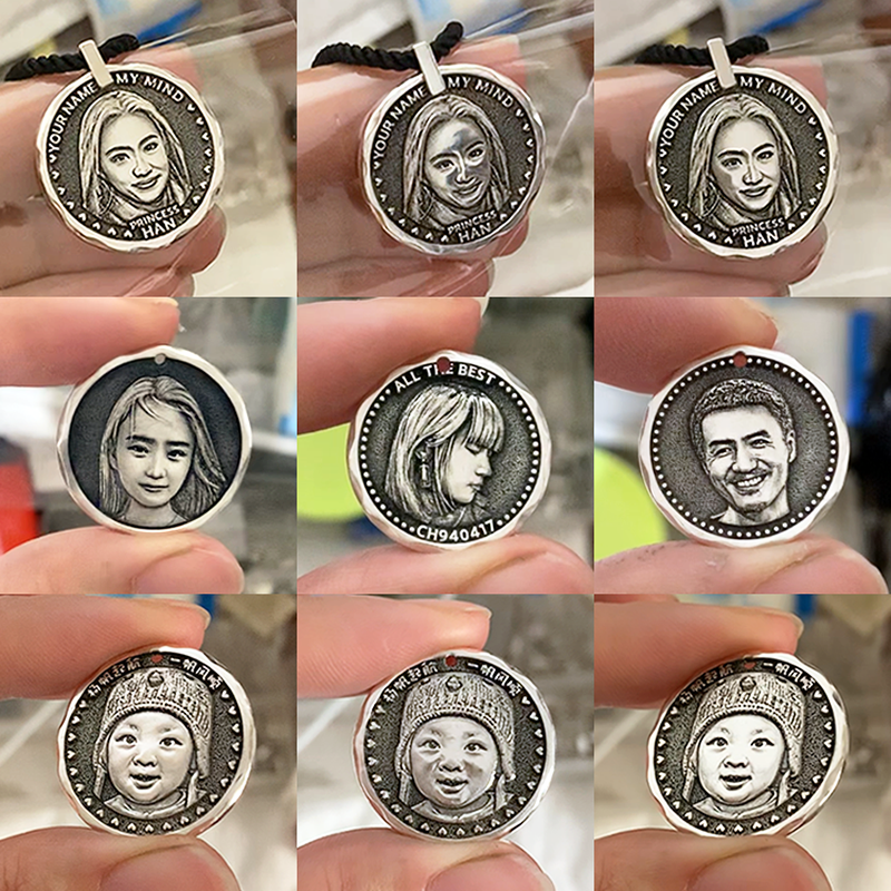 Custom Handcrafted Sterling Silver Necklace with Personalized Engraved Pendant for Family and Pet Photos Couple's Gift and Keepsake