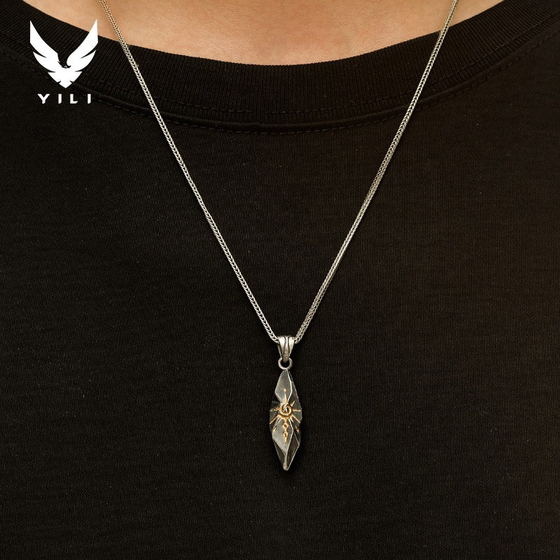 925 Sterling Silver Wish Stone Necklace Meteorite Pendant Light Luxury Men's Gift