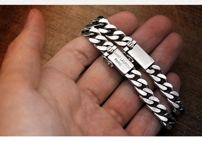 925 Sterling Silver Bracelet Minimalist Punk Style Couple's Gift for Boyfriend