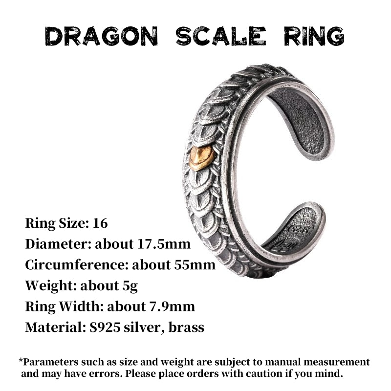 S925 Silver Oriental Dragon Scale Men's  Ring Creative Handmade Accessories