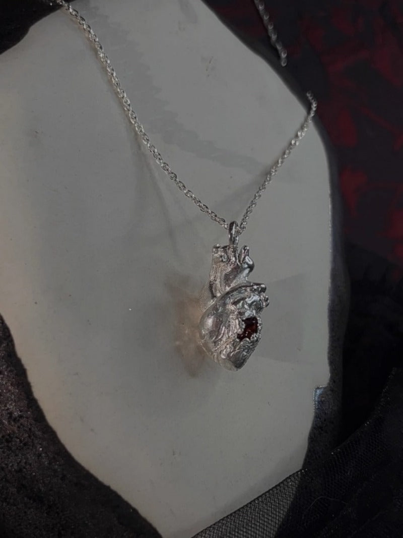 925 Silver Lover's Heart Necklace with Broken Heart Pendant Handmade Couple's Jewelry