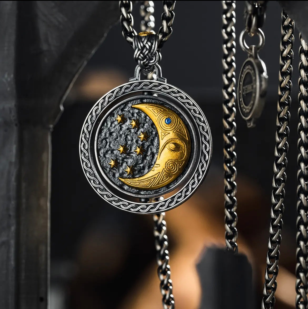 925 Silver Celtic Necklace Sun and Moon in Unity Gold-Plated Limited Edition Handmade Silver Jewelry