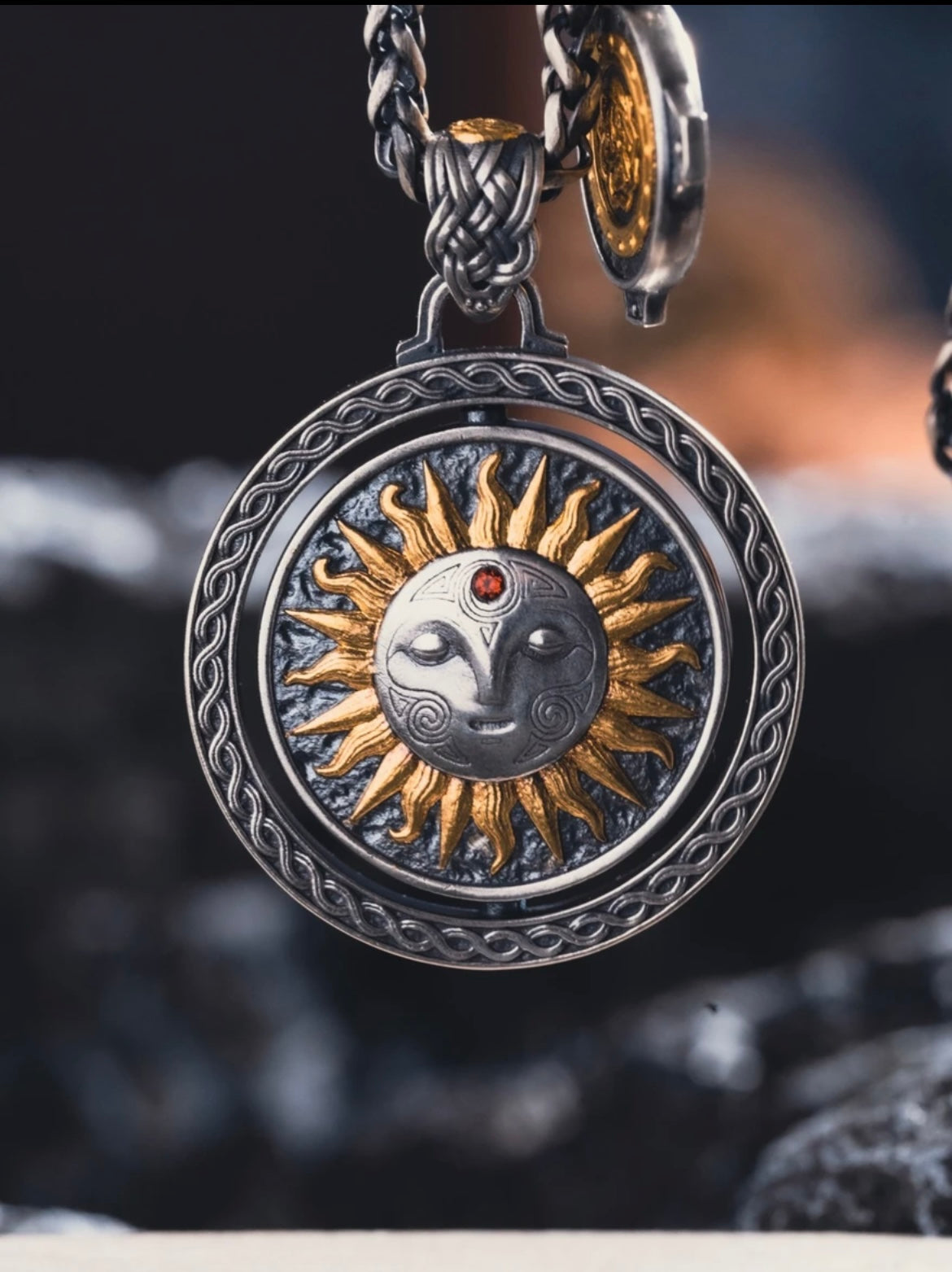 925 Silver Celtic Necklace Sun and Moon in Unity Gold-Plated Limited Edition Handmade Silver Jewelry