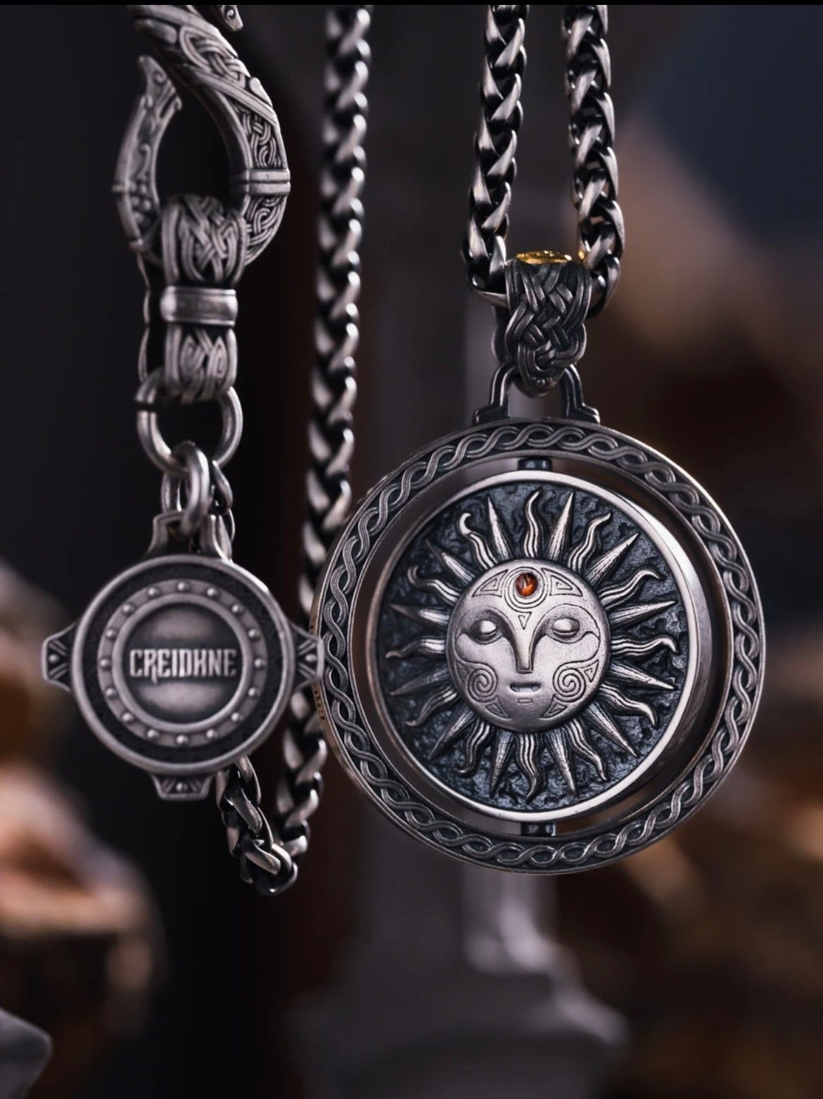 925 Silver Celtic Necklace Sun and Moon in Unity Gold-Plated Limited Edition Handmade Silver Jewelry