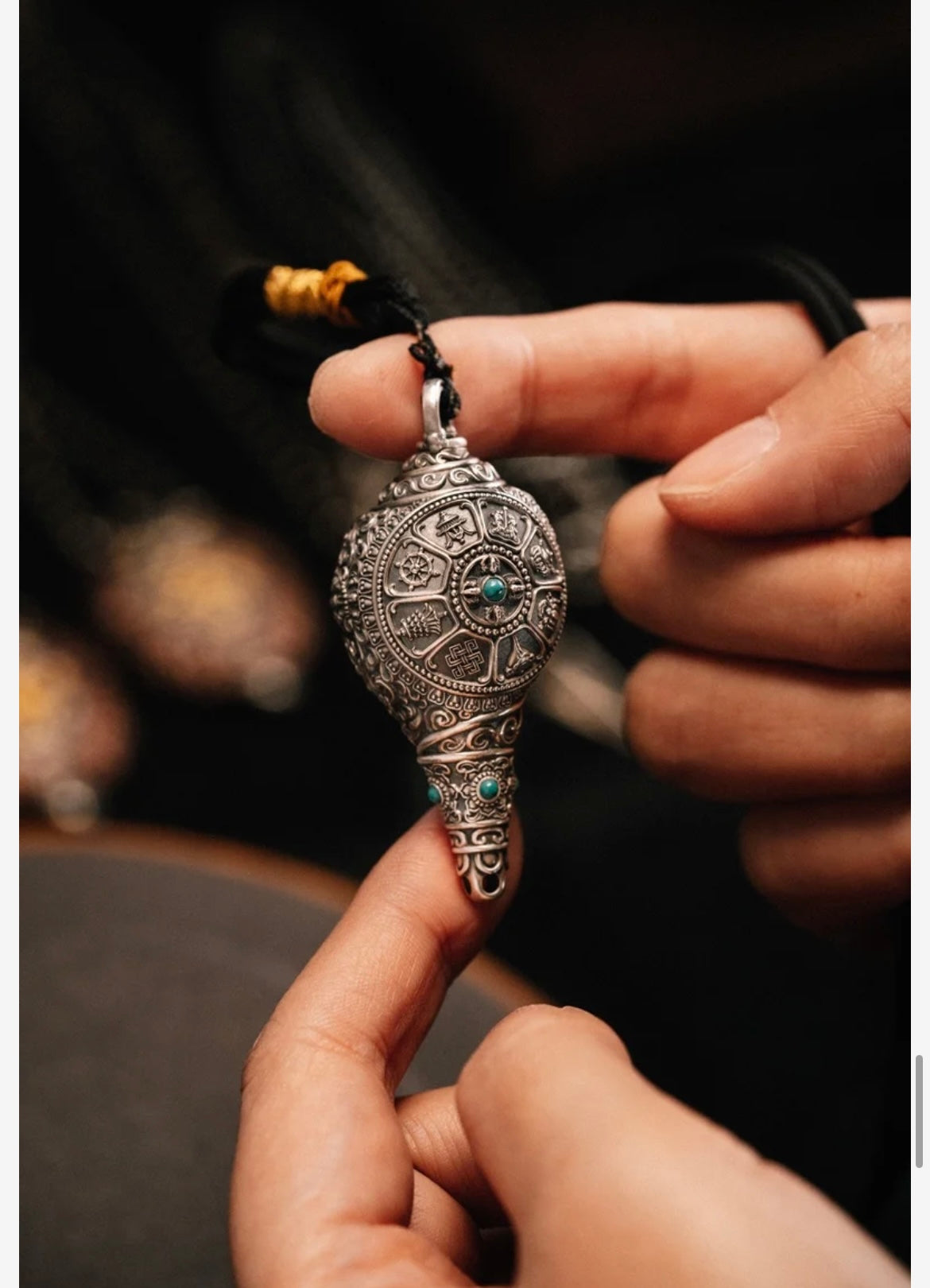 Handmade 925 Silver Dharma Conch Pendant with Auspicious Eight Treasures Intricate Carving Symbol of Good Fortune