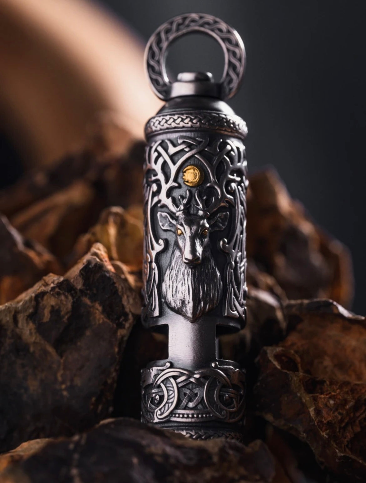 925 Silver Celtic Mythology Cernunnos Outdoor Survival Whistle Handmade Pendant Hardcore Pure Silver Necklace