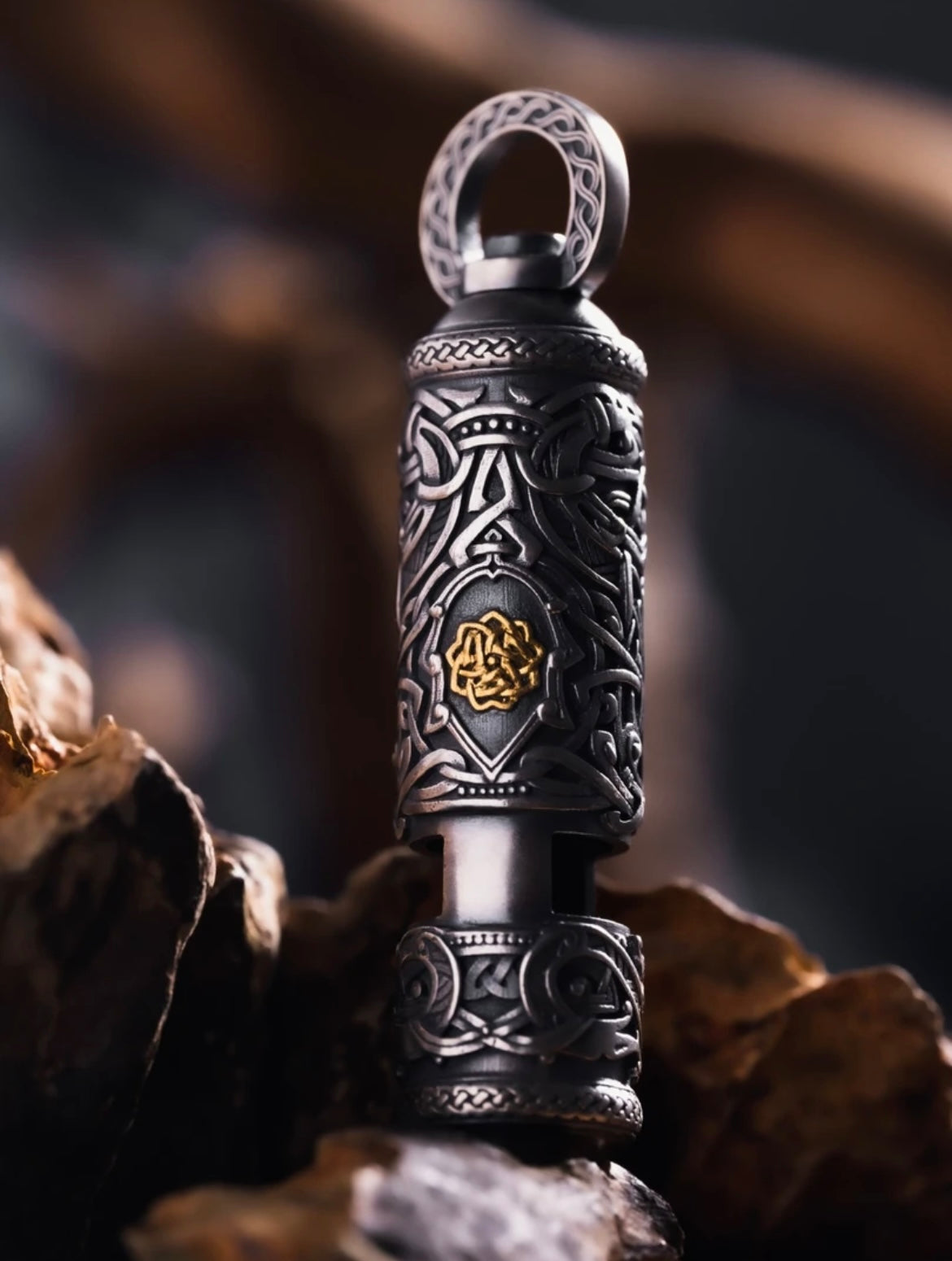 925 Silver Celtic Mythology Cernunnos Outdoor Survival Whistle Handmade Pendant Hardcore Pure Silver Necklace