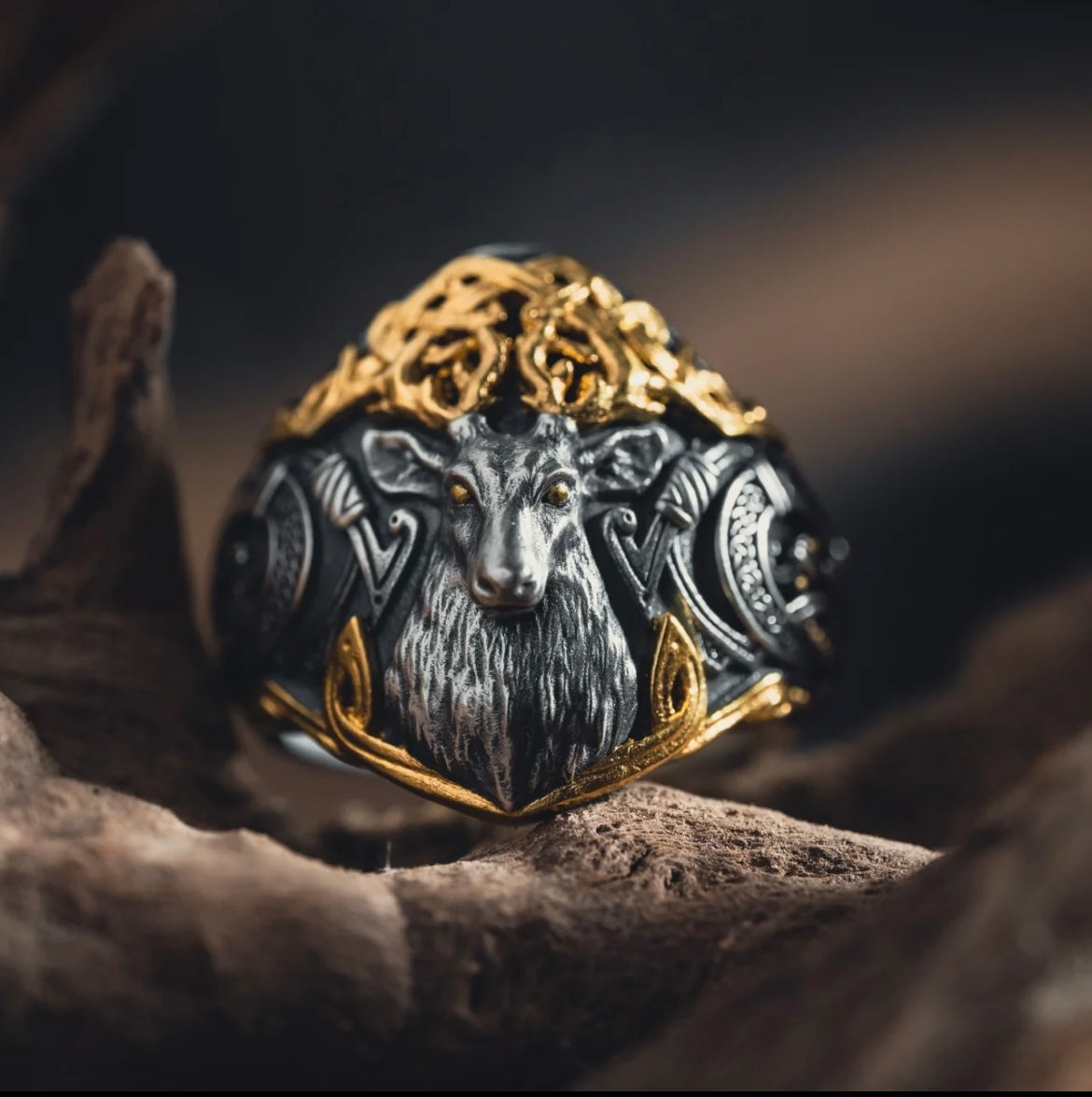 925 Silver Celtic Mythology Cernunnos Ring 24K Gold-Plated Adjustable Vintage Style Silver Jewelry