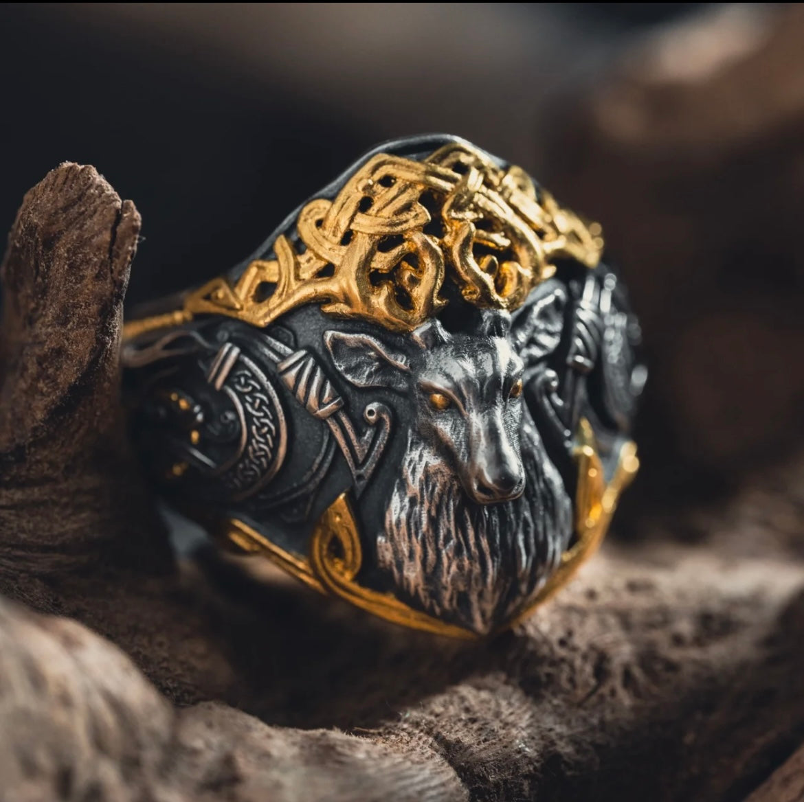 925 Silver Celtic Mythology Cernunnos Ring 24K Gold-Plated Adjustable Vintage Style Silver Jewelry