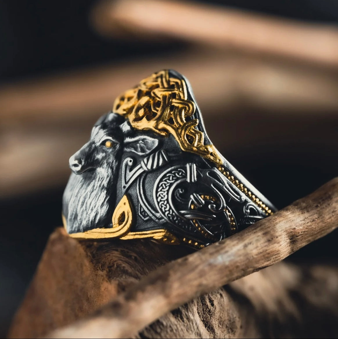 925 Silver Celtic Mythology Cernunnos Ring 24K Gold-Plated Adjustable Vintage Style Silver Jewelry