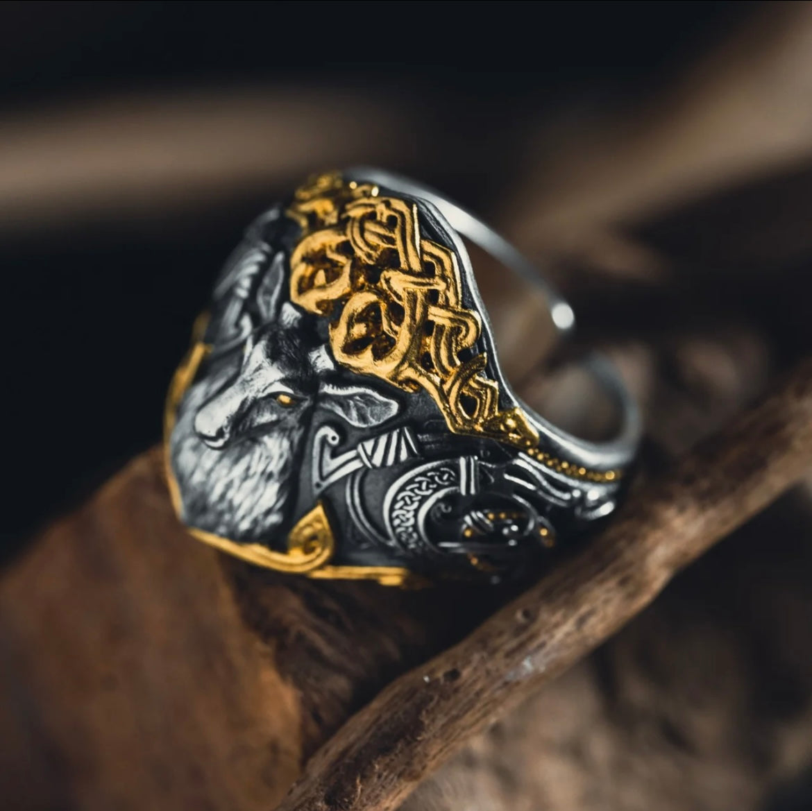 925 Silver Celtic Mythology Cernunnos Ring 24K Gold-Plated Adjustable Vintage Style Silver Jewelry