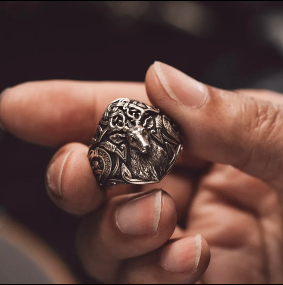 925 Silver Celtic Mythology Cernunnos Ring 24K Gold-Plated Adjustable Vintage Style Silver Jewelry