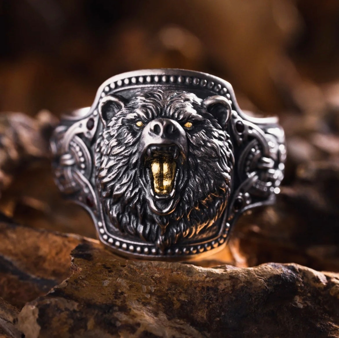 925 Silver Celtic Mythology Druid Ring 24K Gold-Tipped Men's Bold Style Silver Jewelry Ring