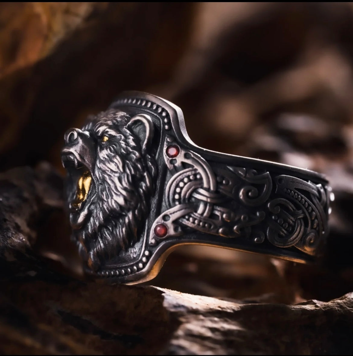 925 Silver Celtic Mythology Druid Ring 24K Gold-Tipped Men's Bold Style Silver Jewelry Ring