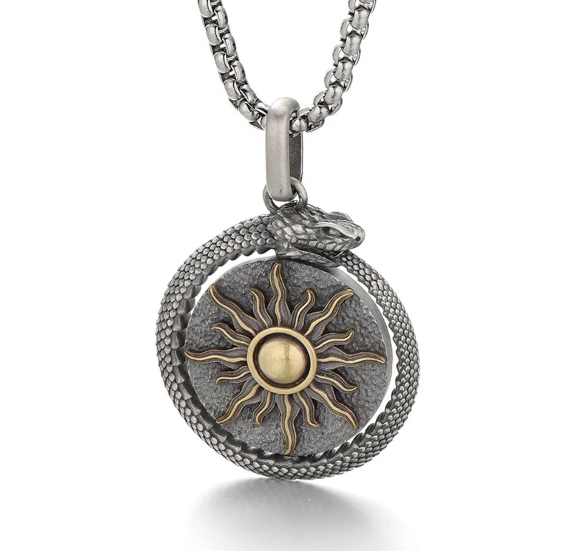 925 Silver Sun and Moon Rotating Pendant Necklace Serpent Celestial Trendy Design for Men