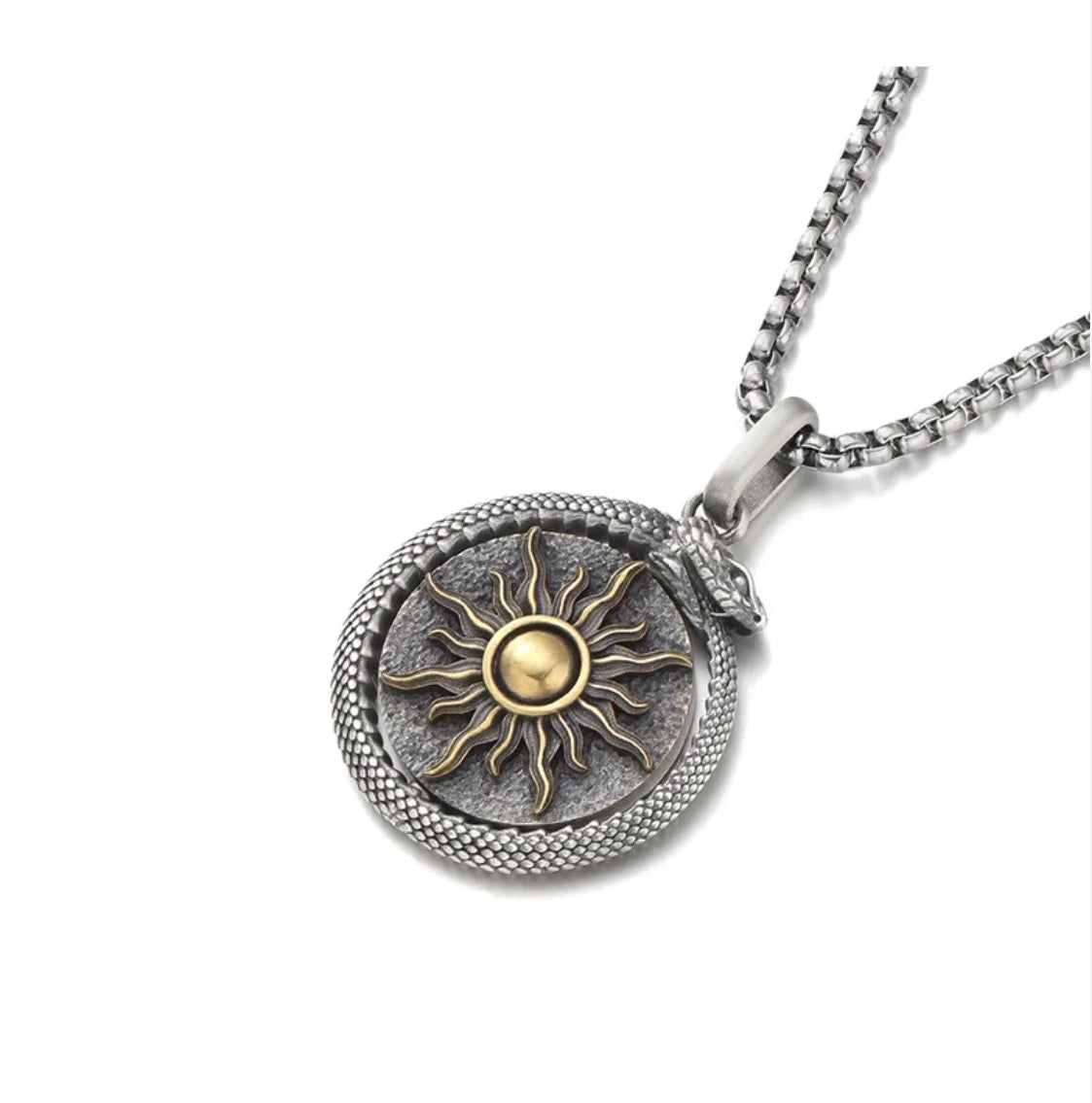 925 Silver Sun and Moon Rotating Pendant Necklace Serpent Celestial Trendy Design for Men