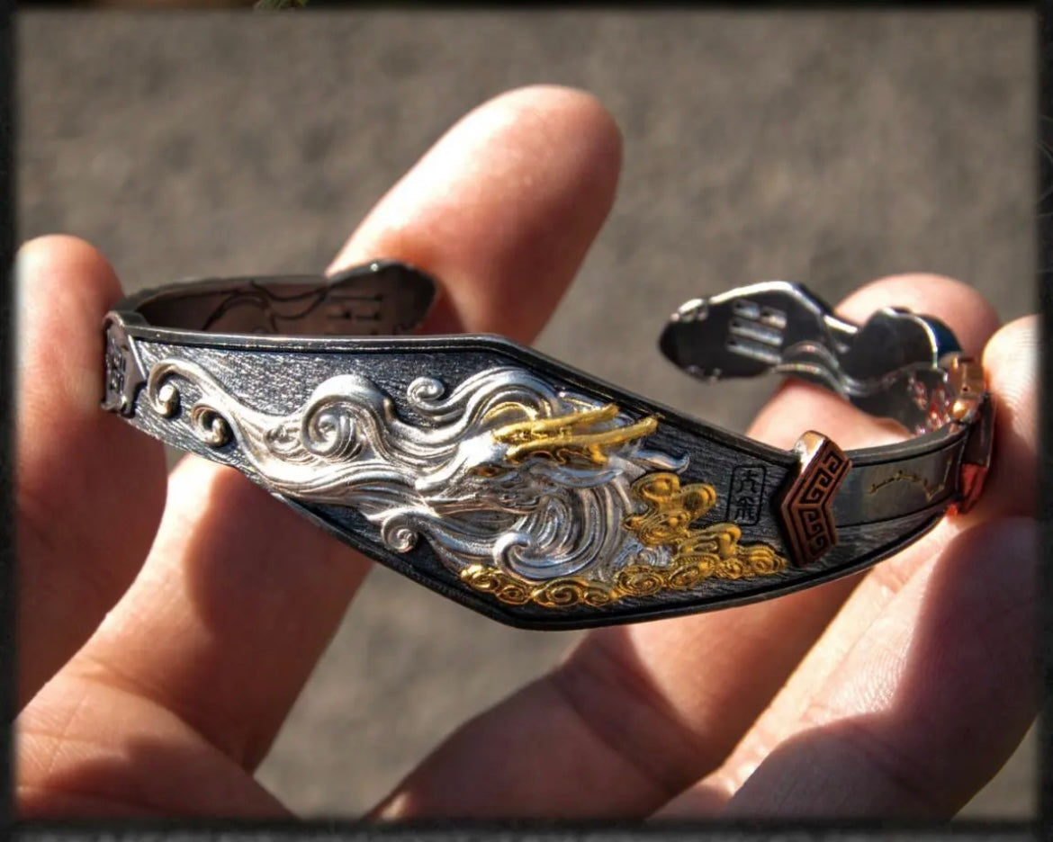 925 Silver Bracelet Featuring Bai Ze - Ancient Symbol of Protection