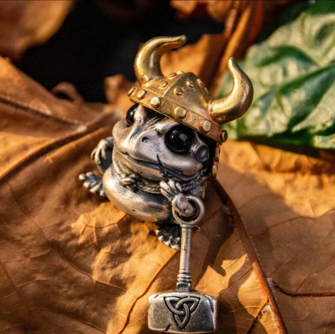 925 Silver Thor's Hammer Frog Warrior Handmade Cute Pendant Children's Gift Necklace