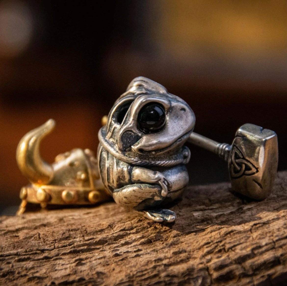 925 Silver Thor's Hammer Frog Warrior Handmade Cute Pendant Children's Gift Necklace