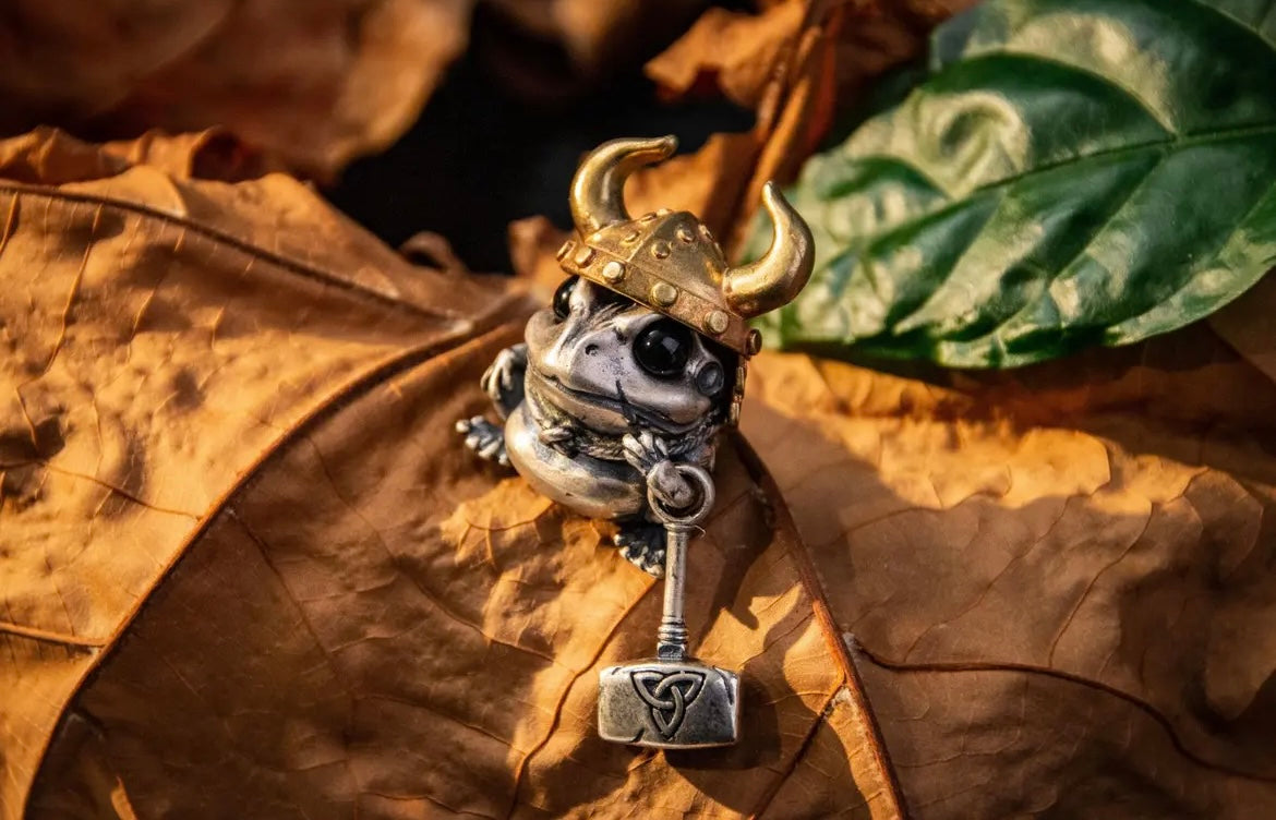 925 Silver Thor's Hammer Frog Warrior Handmade Cute Pendant Children's Gift Necklace