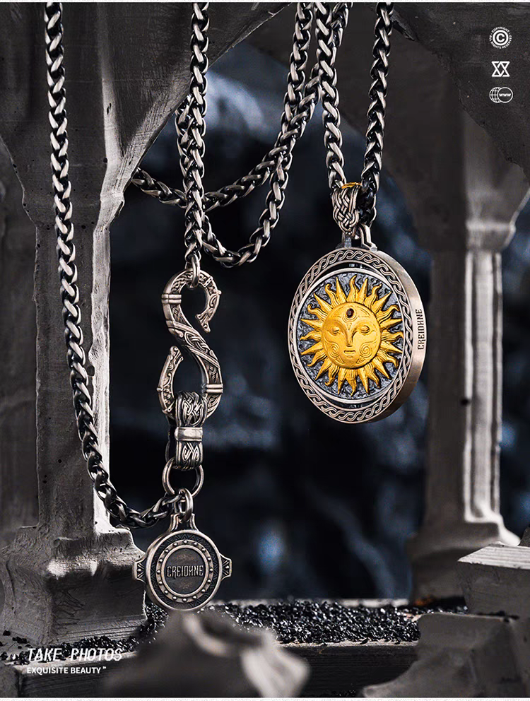 925 Silver Celtic Necklace Sun and Moon in Unity Gold-Plated Limited Edition Handmade Silver Jewelry