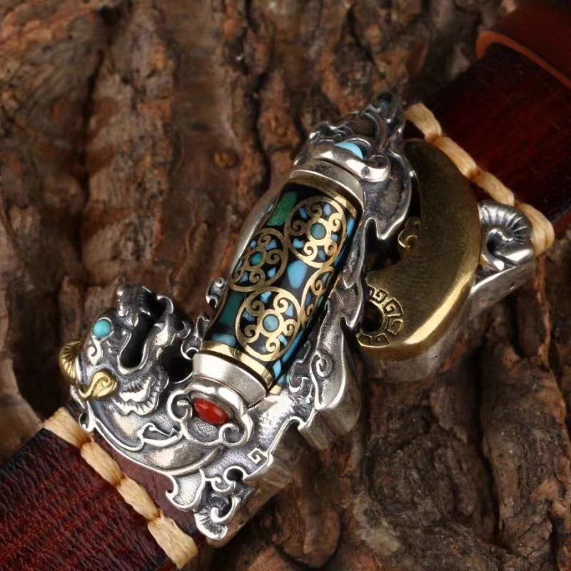 925 Silver Leather Bracelet with Tianzhu and Pixiu Auspicious Guardian with Rotatable Design