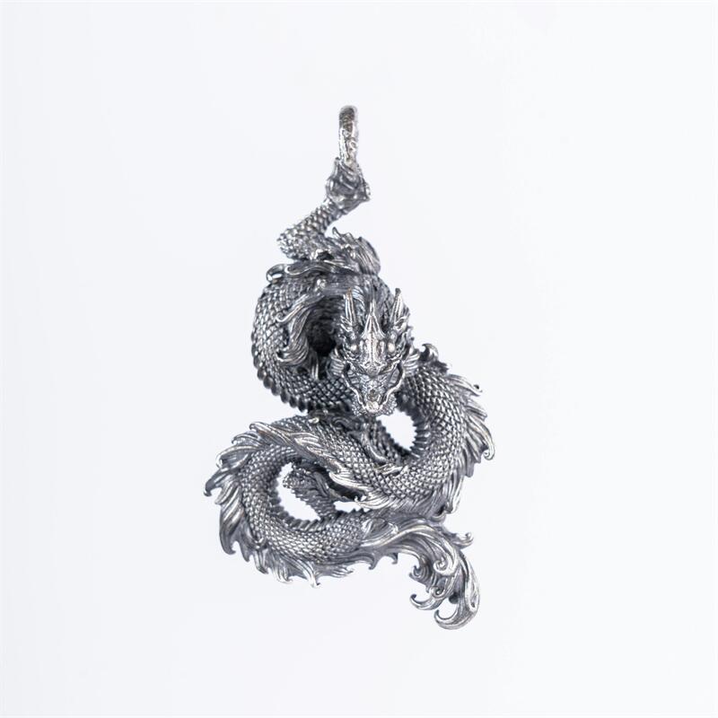 S925 Silver Oriental Dragon Men's Necklace Pendant Creative Handmade Accessories