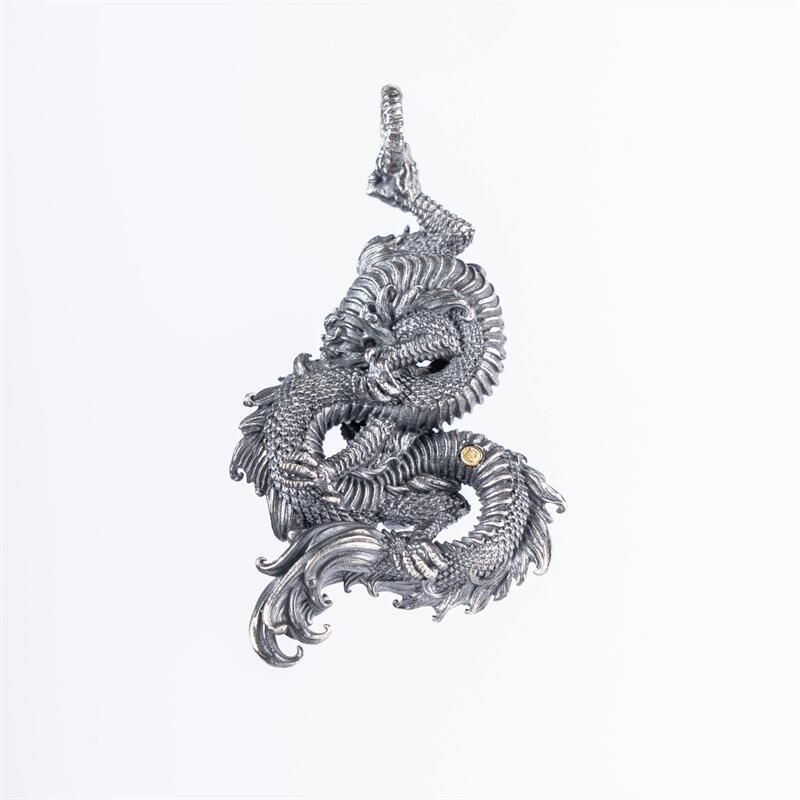 S925 Silver Oriental Dragon Men's Necklace Pendant Creative Handmade Accessories